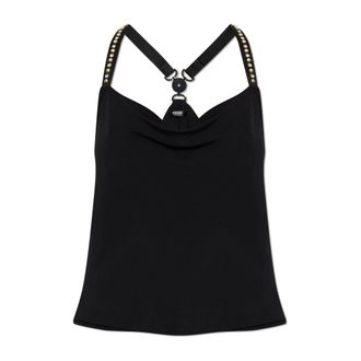 Versace Sleeveless Tops, female, Black, Size: 2XS Stretch Cr&ecirc;pe Jersey Gathered Top