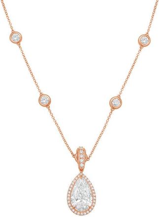 Diana M. Jewels 14kt Rose gold Lab Grown 8.00 ct Pear Diamond Halo Pendant With Bail