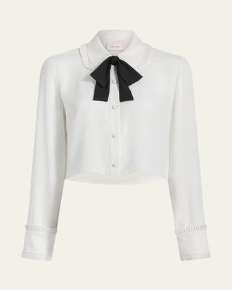 Cinq &agrave; Sept Zaida Neck-Tie Cropped Button-Front Shirt