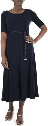 Nina Leonard Sylvia Belted A-Line Midi Dress in Black at Nordstrom Rack, Size X-Large