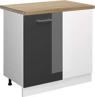 Vicco Armario De Esquina R-line, Antracita Alto Brillo, 86 Cm, Et Roble