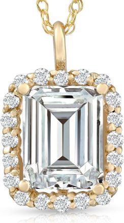 Pompeii3 3 1/2 Ct Emerald Moissanite & Lab Grown Diamond Halo Pendant 14k Gold Necklace