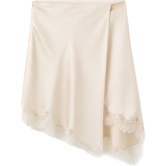 Mango Lace Trim Satin Skirt in Beige at Nordstrom, Size 2