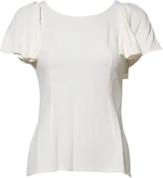 Dolce & Gabbana Womens White Round Neck Short Sleeves Blouse Top Viscose Acetate Elastane