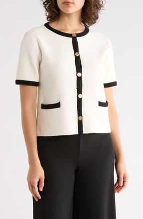 T Tahari Button Sweater in Ivory/Black at Nordstrom Rack, Size X-Small