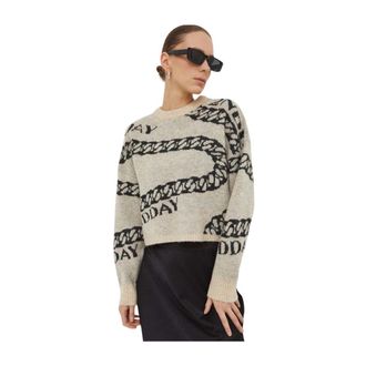 2nd Day 2ND Chain TT - Soft Jacquard - Dames - Ronde hals truien - Beige - L - Wol - Truien & Vesten