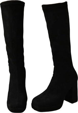 Generic Womens Square Heel Pleated Knee High Boots Round Toe Casual Long Booties