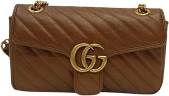 Gucci Pre-owned Cross Body Bags, female, Brown, Size: ONE SIZE Pre-owned Small GG Marmont Quilted Shoulder Bag