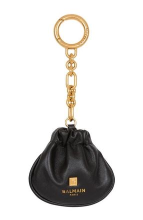 Balmain Pulse leather key ring in Black at Nordstrom