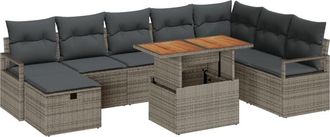 vidaXL Garden Sofa Set with Cushion 9 pcs Grey Poly rattan Vidaxl