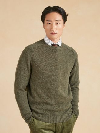 Oliver Brown Shetland Crew Neck Jumper - Olive Green