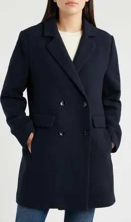 Bernardo Plaid Double Breasted Coat in Navy at Nordstrom, Size Xx-Large