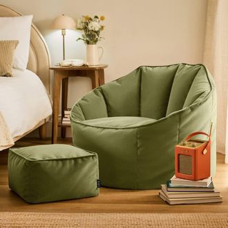 Icon Brand Sirena Scallop Chair Bean Bag & Footstool Velvet Bean Bags in Olive