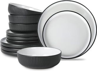 Christian Siriano Laro Stoneware 12-Piece Dinnerware Set in Black at Nordstrom