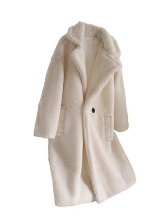 Generic Women High Street Oversized Lamb Fur Coat Long Jacket White XL
