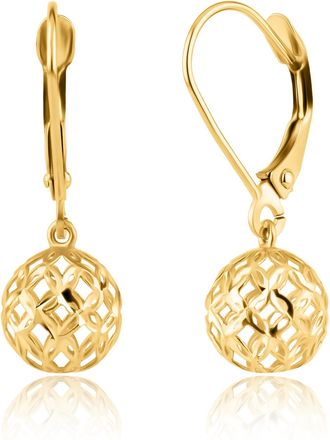 MAX + STONE Solid 14K Gold Filigree Gold Ball Drop Earrings with Leverback Closure