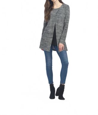 Papillon Layered Long Sleeve Tunic With Button Detail In Grey