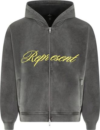 Represent Zip-throughs, male, Gray, XL, Script Logo Zip Hoodie