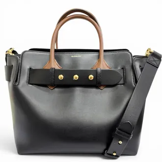 Burberry Black Brown Leather Cotton Polyester Shoulder Bag Tote Bag (Pre-Owned)