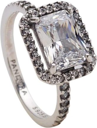 Pandora Rechthoekige Sprankelende Halo Ring - Dames - Ringen - Grijs - ONE Size - Accessoires