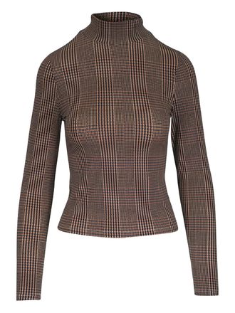 Veronica Beard Nate mock-neck plaid-pattern top - women - Lyocell/Elastane - S - Brown