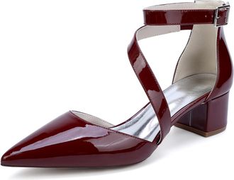Generic Women Chunky Bridal Low Kitten Heel Pointed Toe Wedding Bridal Pumps Classic Party Office Heels 4.5Cm,Burgundy,10 UK