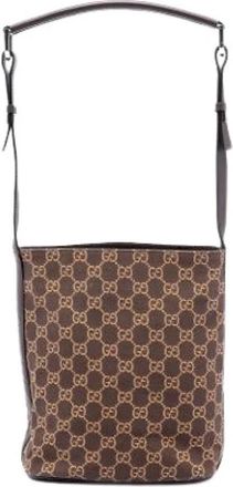 Gucci Pre-owned Canvas Shoulder Bag - Dames - Vintage Tas - Bruin - ONE Size - Leer - Vintage