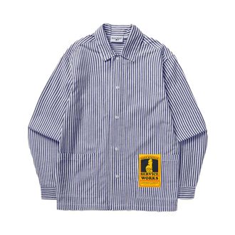 Service Works Casual Shirts, male, Blue, Size: 2XL Poplin Stripe Waiter Shirt