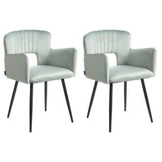 Beliani Beliani - Conjunto De 2 Sillas De Comedor De Terciopelo Azul Claro Negro Respaldo Sanilac