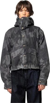 424 Winter Jackets, male, Black, Size: M Cropped Parka Double Faced Rip