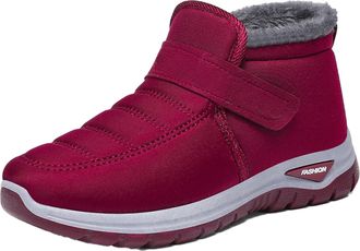 Generic Womens Plush Lined Winter Sneakers, Waterproof Orthopedic Wide Width Snow Boots, Fur Lined Slip on Warm Ankle Boots (red,4.5)