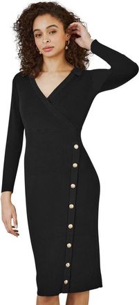 Yumi Knitted Button Detailed Midi Dress in Black at Nordstrom, Size Medium