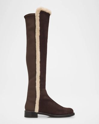 Stuart Weitzman 5050 Cozy Gisele Shearling-Trim Suede Tall Boots