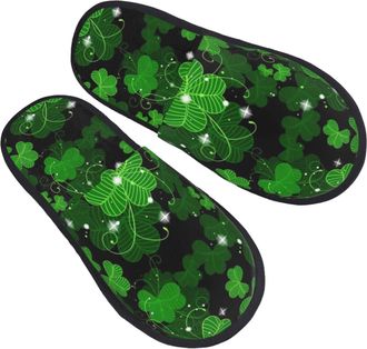 Generic Non-Slip Mens Slipper St Patricks Day Leaves print Fluffy Slipper Comfortable Spa Slippers for Bedroom Hotels Travel L