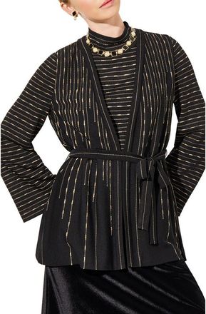 Ming Wang Belted Shimmer Stripe Jacket in Black/gold at Nordstrom Rack, Size X-Small