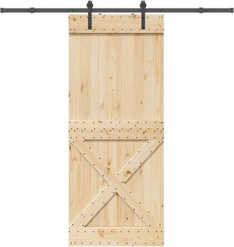 vidaXL Vidaxl Puerta Corredera Con Herrajes Madera Maciza De Pino 95x210 Cm