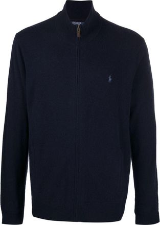 Polo Ralph Lauren embroidered-logo zip-up cardigan - men - Wool - S - Blue