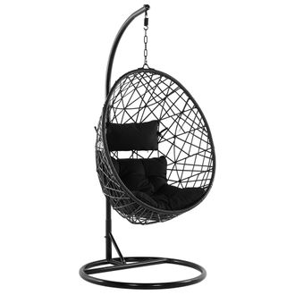 Beliani Beliani - Silla Colgante De Rat&aacute;n Con Soporte Negro Columpio Forma De Huevo Mimbre R&uacute;stico Boho Alatri