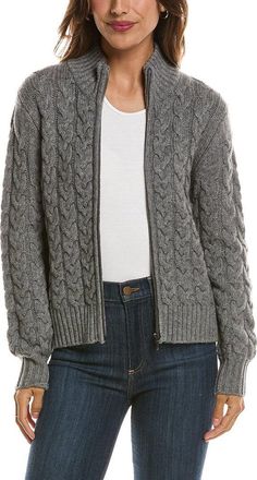 Fort&eacute; Cashmere Cable Zip Mock Neck 100% Cashmere Cardigan