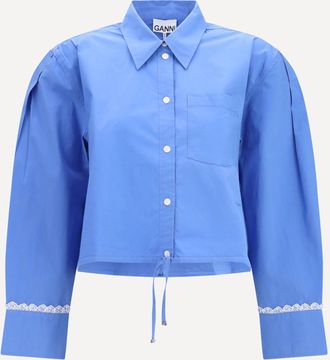 Ganni Camicia in cotone con dettagli in pizzo Woman 36