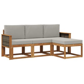 vidaXL Conjunto De Sof&aacute;s De Exterior 4 Pcs Natural Y Gris Claro Vidaxl