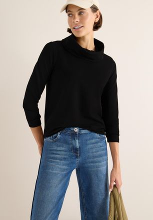 Cecil 3/4-Arm-Shirt CECIL, Damen, Gr. L (42), schwarz, Jersey, Obermaterial: 63% Modal, 35% Baumwolle, 2% Elasthan, l&auml;ssig geschnitten, Rundhals, Shirts 3/4