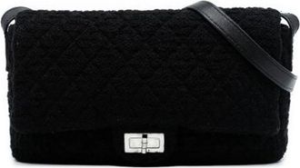 Chanel Pre-owned Tweed Flap Crossbody Bag - Dames - Vintage Schoudertas - Zwart - ONE Size - Tweed - Vintage