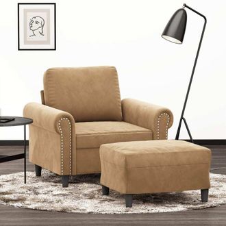vidaXL Sill&oacute;n Con Taburete Terciopelo Marr&oacute;n 60 Cm Vidaxl