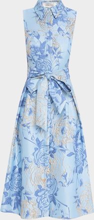 Teri Jon Metallic Floral Jacquard Midi Shirtdress