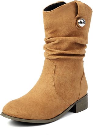 Generic Womens Slouch Mid Calf Boots With Metal Button Suede-Like Material Comfortable Slip Resistant Durable For Casual Daily Streetwear Fall Winter,Off Whit