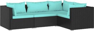 vidaXL Vidaxl - Set De Muebles De Jard&iacute;n 4 Pzas Y Cojines Rat&aacute;n Sint&eacute;tico Negro