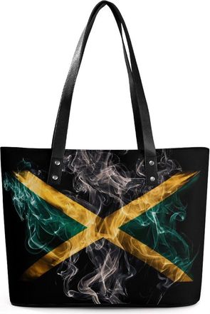 Generic Jamaican Flag Rasta Smoke Print Tote Bags for Women Cute Shoulder Purses Handbags