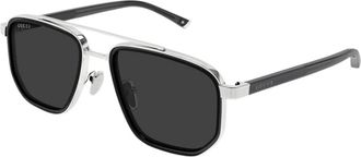 Gucci Navigator Montuur Zonnebril - Heren - Zonnebrillen - Grijs - 55 MM - Nylon - Accessoires