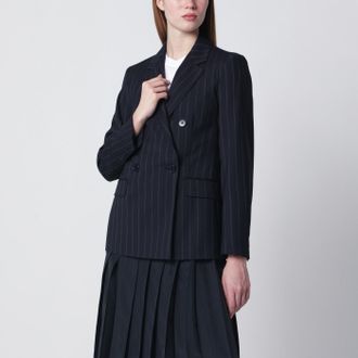 Max Mara Giacca doppiopetto blu in lana gessata